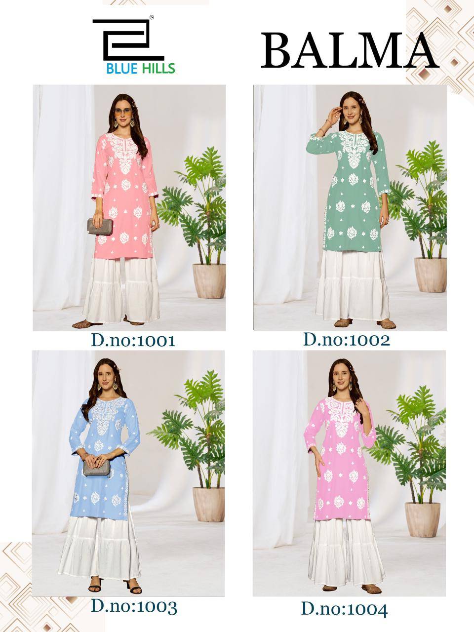 BALMA By Blue Hills 1001 To 1004 Series Designer Ethnic Wear Collection Rayon Kurtis At Wholesale Price